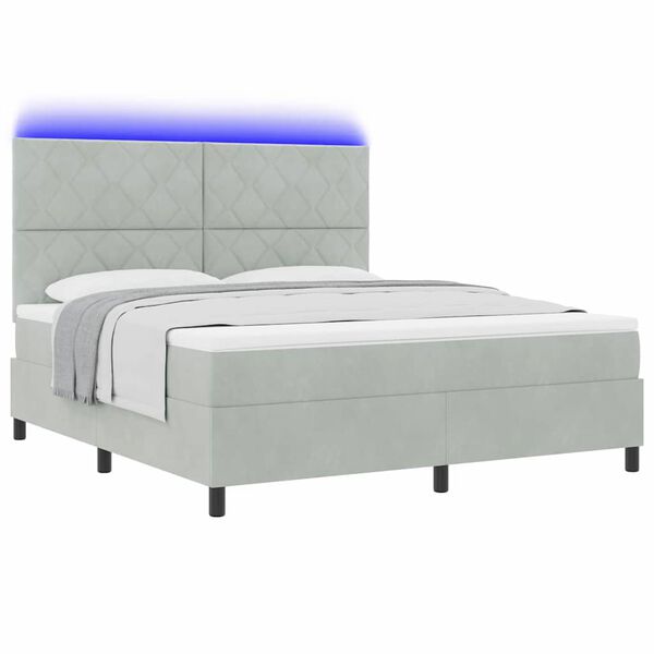 vidaXL LED Box Spring Bed med madras Lysegr&aring; 180 x 200 cm Fl&oslash;jl