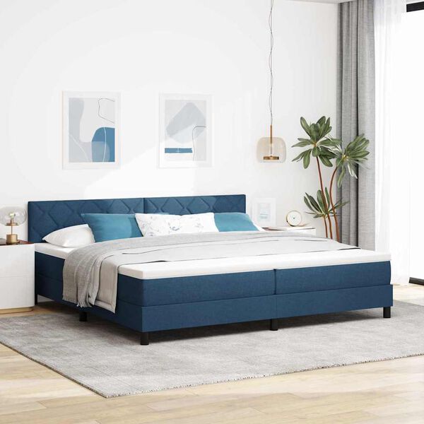 vidaXL Box spring seng med madras med hovedg&aelig;rde Bl&aring; 200 x 200 cm Stof