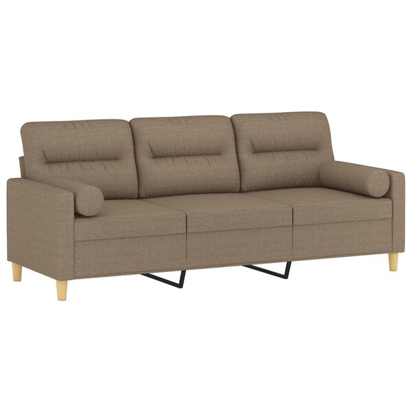 vidaXL 3-personers sofa med puder og hynder 180 cm stof gr&aring;brun