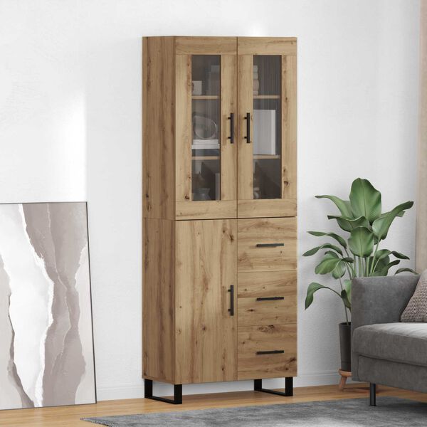 vidaXL Highboard med skuffe 2 pcs Artisan Egetr&aelig; Konstrueret tr&aelig;