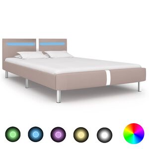 vidaXL sengeramme med LED uden madras 135x190 cm cappuccinofarvet
