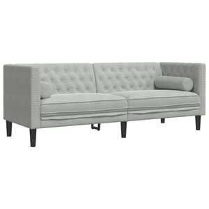 vidaXL 3-personers Chesterfield-sofa med bolsterpuder fl&oslash;jl lysegr&aring;