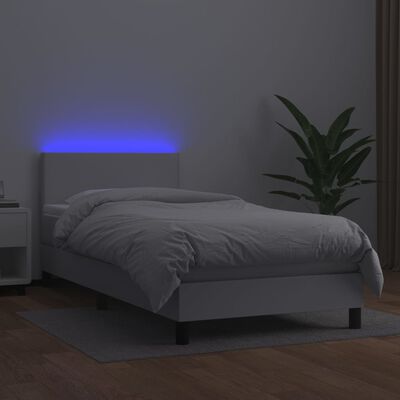 vidaXL kontinentalseng med LED-lys 100x200 cm kunstlæder hvid