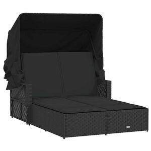 vidaXL solseng med baldakin og hynder polyrattan sort