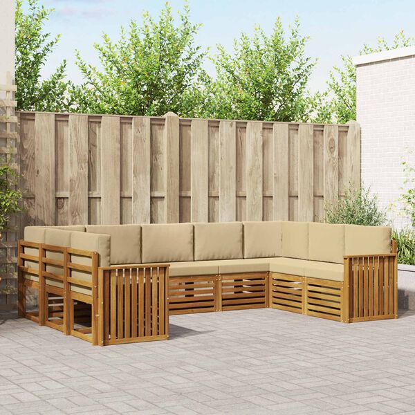 vidaXL Sektionalsofa s&aelig;t 9 pcs Naturlig og Beige Massivt Akacietr&aelig;