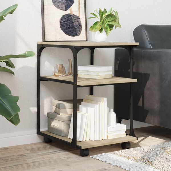 vidaXL printerstativ 43x48x64 cm 3 hylder konstrueret træ sonoma-eg