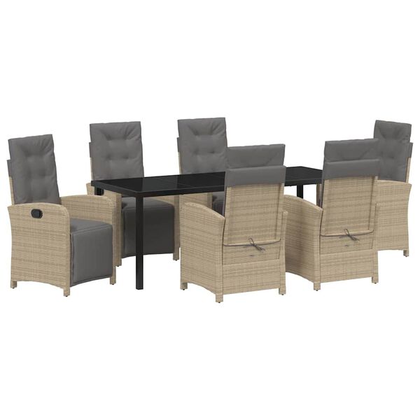 vidaXL Have Spisebordss&aelig;t med pude 7 pcs Beige polyrattan