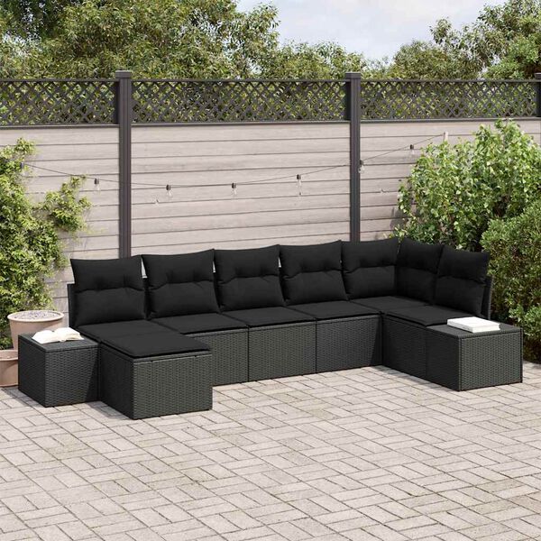 vidaXL Havesofa S&aelig;t med pude 7 pcs Sort polyrattan