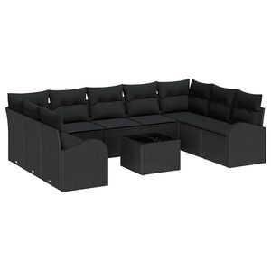 vidaXL Havesofa S&aelig;t med pude med opbevaring 10 pcs Sort polyrattan