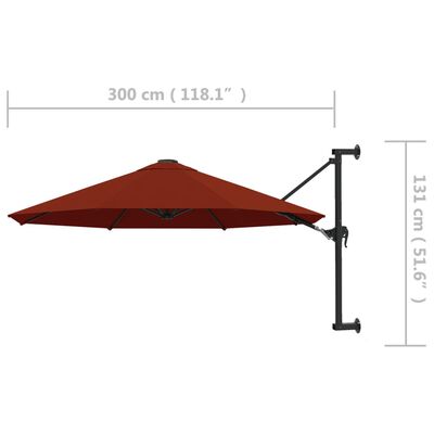 vidaXL væghængt parasol med metalstang 300 cm terracotta