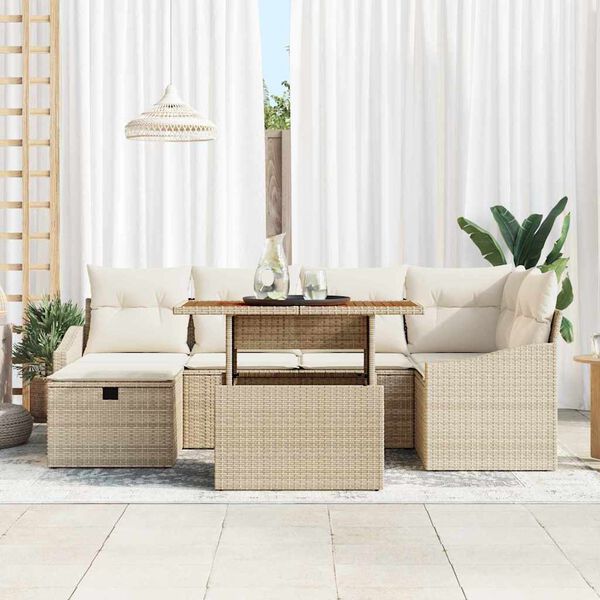 vidaXL Havesofa S&aelig;t 7 pcs Beige polyrattan