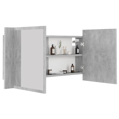 vidaXL badeværelsesskab m. spejl og LED-lys 90x12x45 cm akryl betongrå