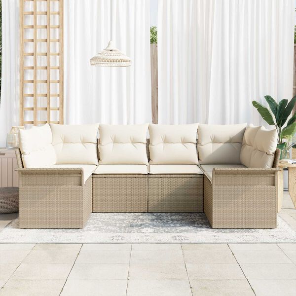 vidaXL Havesofa S&aelig;t med pude med opbevaring 6 pcs Beige Poly rattan