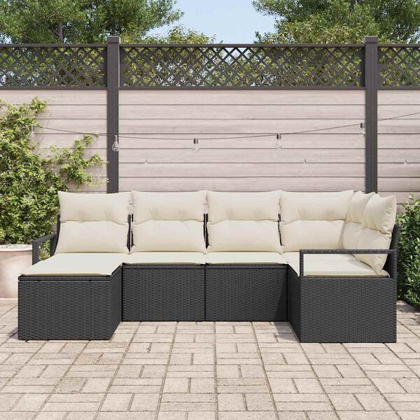 vidaXL Sofa Sæt med pude 6 pcs Sort polyrattan