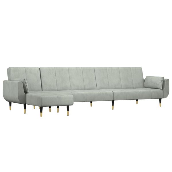 vidaXL L-formet sovesofa 275x140x70 cm velour lysegr&aring;