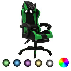 vidaXL gamingstol m. LED-lys RGB-farver kunstl&aelig;der gr&oslash;n og sort
