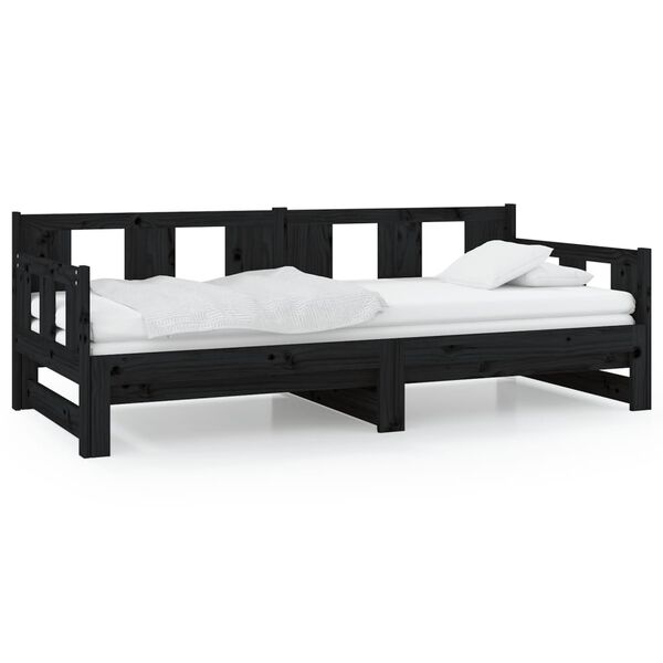 vidaXL daybed med udtræk 2x(80x200) cm massivt fyrretræ sort
