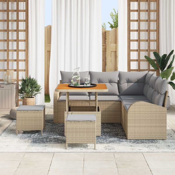 vidaXL Havesofa S&aelig;t med pude 8 pcs Beige polyrattan