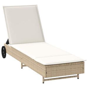 vidaXL liggestol med hjul og hynde polyrattan beige