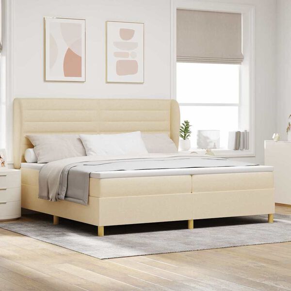 vidaXL Box spring seng med madras Creme 200 x 200 cm Stof