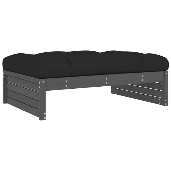 vidaXL udendørs fodskammel med hynde massivt fyrretræ grå