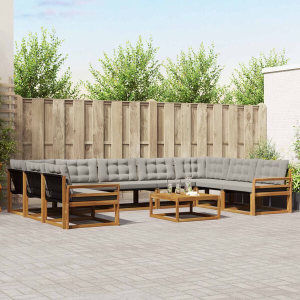 vidaXL Udend&oslash;rs sofagruppe med pude 10 pcs Naturlig og Lys Gr&aring;