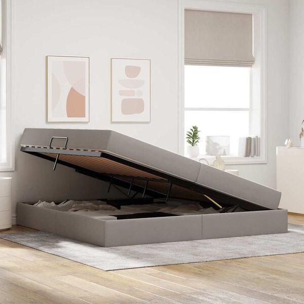 vidaXL Seng med opbevaring og madras Gr&aring;brun 200 x 200 cm Polyester