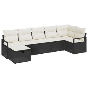 vidaXL Sofa S&aelig;t med pude med opbevaring 7 pcs Sort og Cream polyrattan