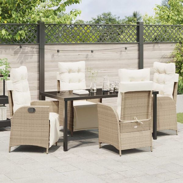 vidaXL Have Spisebordss&aelig;t med pude 5 pcs Beige polyrattan