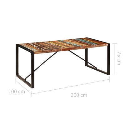 vidaXL spisebord 200x100x75 cm massivt genbrugstræ