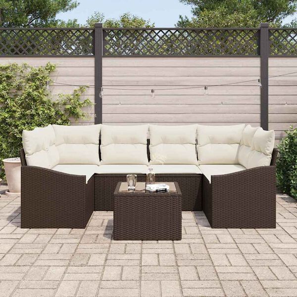 vidaXL Sofa S&aelig;t med pude med pude 7 pcs Brun og Creme polyrattan