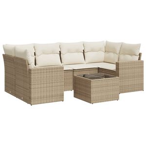 vidaXL sofas&aelig;t til haven 7 dele med hynder polyrattan beige