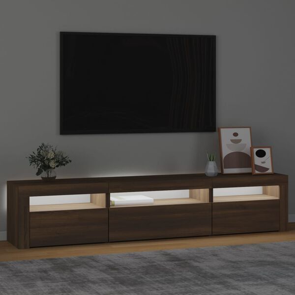 vidaXL tv-bord med LED-lys 195x35x40 cm brun egetr&aelig;sfarve