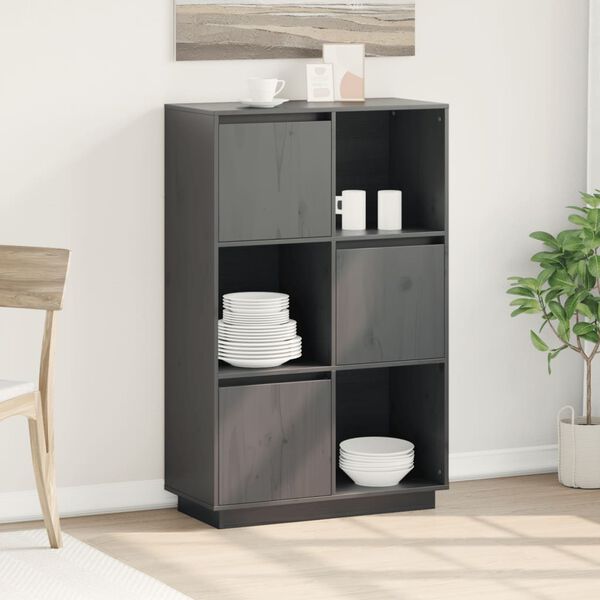 vidaXL h&oslash;jskab 74x35x117 cm massivt fyrretr&aelig; gr&aring;