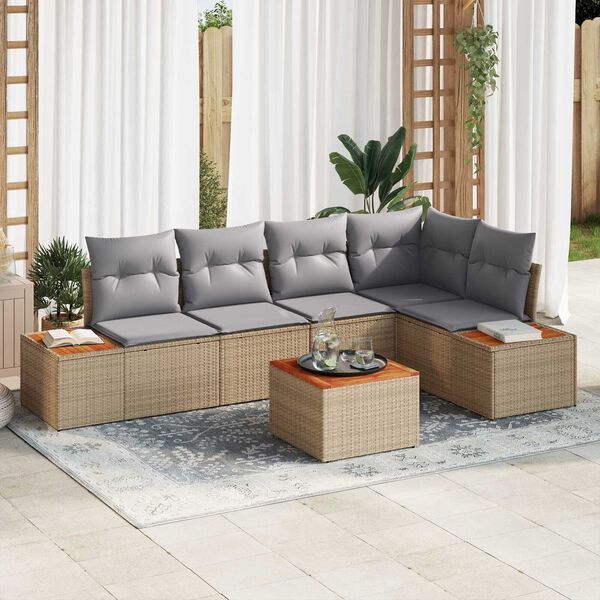 vidaXL Havesofa S&aelig;t med pude 6 pcs beige og lysegr&aring; Poly rattan