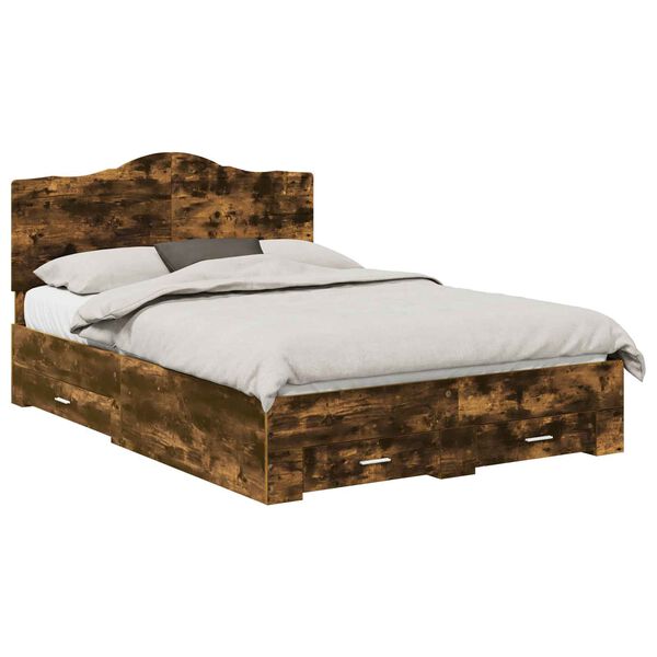 vidaXL Sengestel med hovedg&aelig;rde R&oslash;get eg 140 x 200 cm Konstrueret tr&aelig;