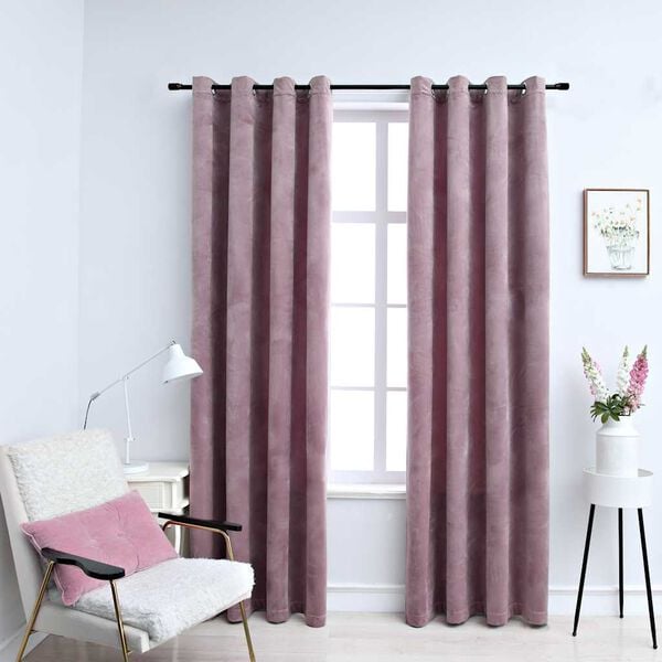 vidaXL mørklægningsgardiner 2 stk. ringe 140 x 175 cm fløjl antik rosa