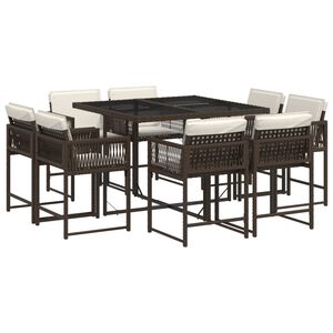 vidaXL spisebordss&aelig;t til haven 9 dele med hynder polyrattan brun
