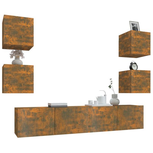 vidaXL tv-skabe 6 stk. konstrueret tr&aelig; r&oslash;get egetr&aelig;sfarve