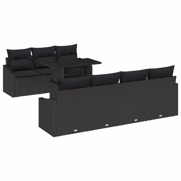 vidaXL Havesofa Sæt med pude med opbevaring 8 pcs Sort polyrattan