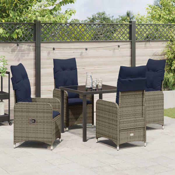 vidaXL Have Spisebordss&aelig;t med pude 5 pcs Sort polyrattan