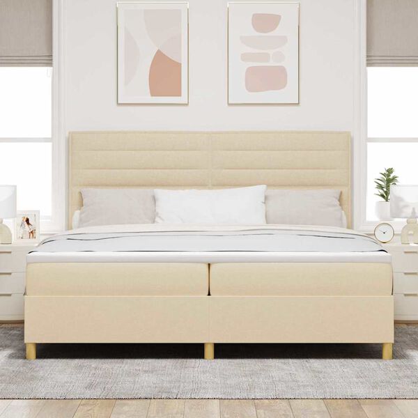 vidaXL Box spring seng med madras Creme 200 x 200 cm Stof
