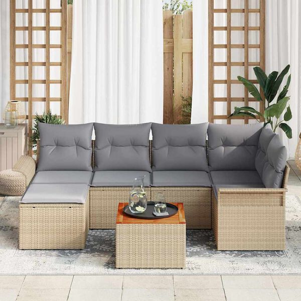 vidaXL Havesofa S&aelig;t med pude 7 pcs Beige polyrattan