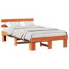 vidaXL Sengestel med hovedg&aelig;rde Voks brun 135 x 190 cm Massiv fyrretr&aelig;