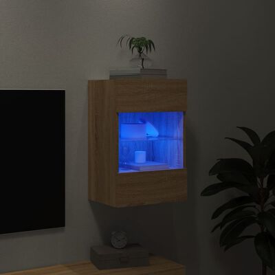vidaXL væghængt tv-bord med LED-lys 40x30x60,5 cm sonoma-eg