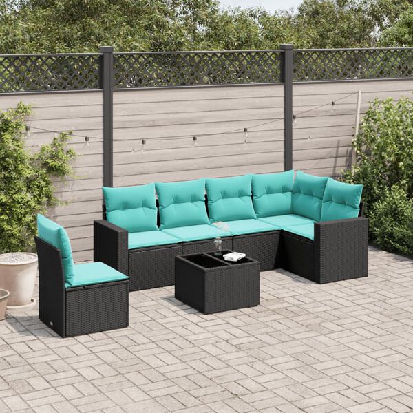 vidaXL sofas&aelig;t til haven 7 dele med hynder polyrattan sort