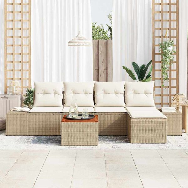 vidaXL Havesofa S&aelig;t med pude 6 pcs Beige Poly rattan