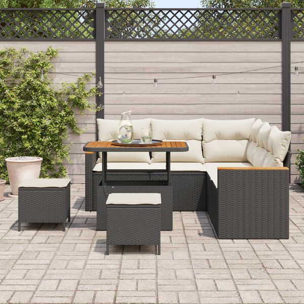 vidaXL Havesofa S&aelig;t med pude 8 pcs Sort Poly rattan