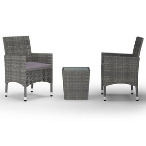 vidaXL bistros&aelig;t 3 dele polyrattan og h&aelig;rdet glas gr&aring;