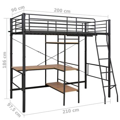 vidaXL sengestel til køjeseng med bord 90x200 cm metal grå